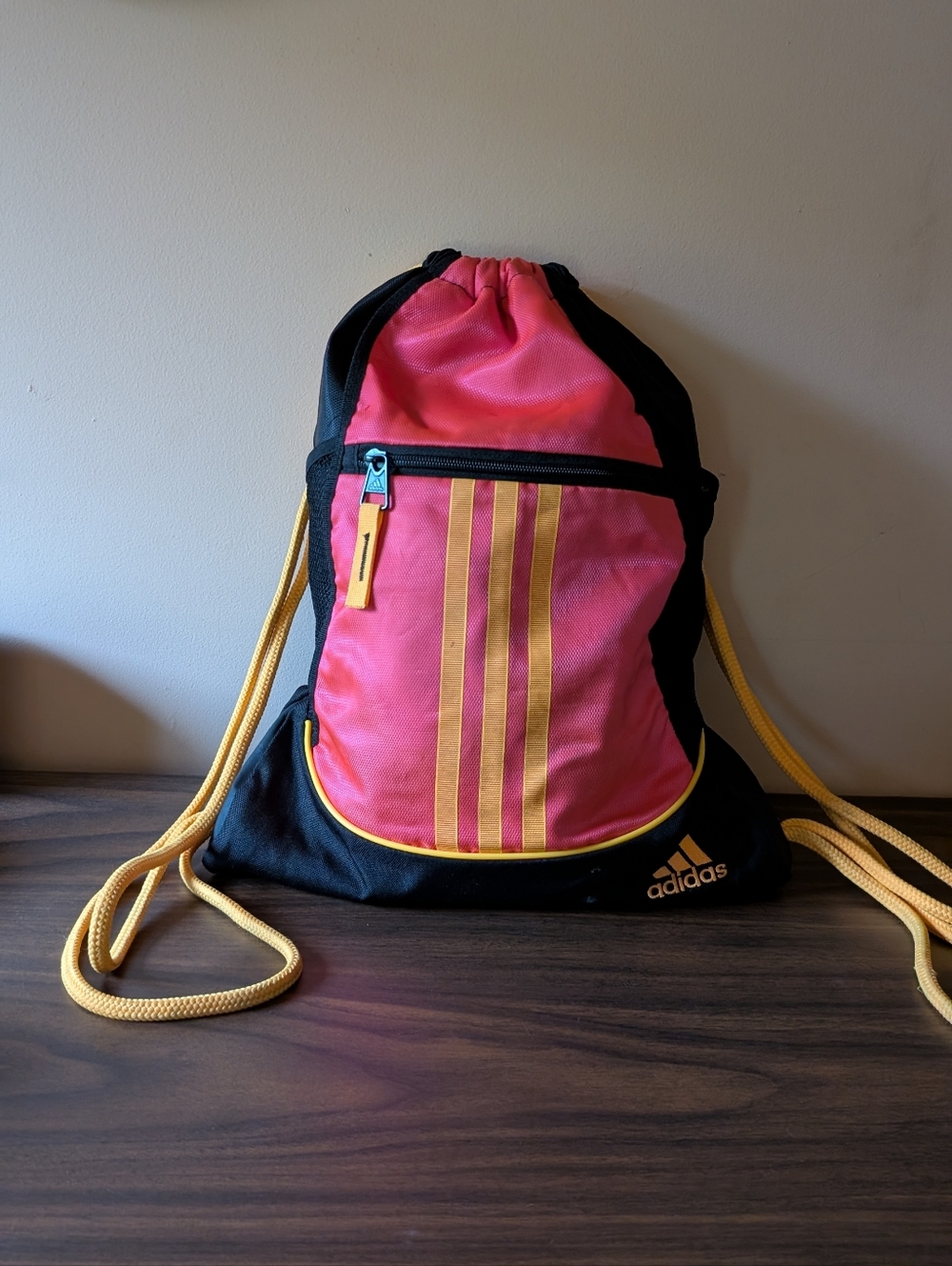 adidas Pink and Yellow Drawstring Gym Bag